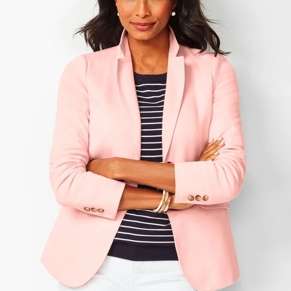 Talbots Jackets & Blazers - Talbots Petite Aberdeen Pique Knit Pink Lined 2-Button Blazer Size 10P